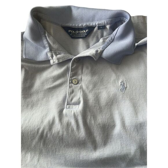 Polo Ralph Lauren Golf Men's Periwinkle Pinstripes Collared Polo Shirt Size L - Picture 4 of 9